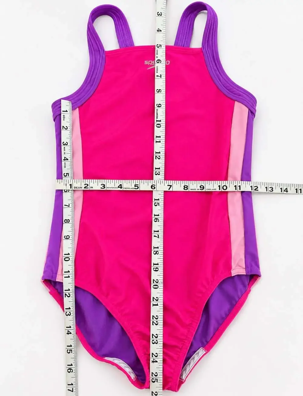 Speedo Girls Youth XL Pink Purple Infinity Splice 1 Piece Swimsuit UPF 50+